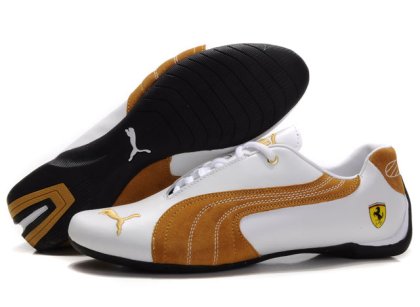 Men\'s Puma Engine Cat Low Shoes White/Brown/Gold
