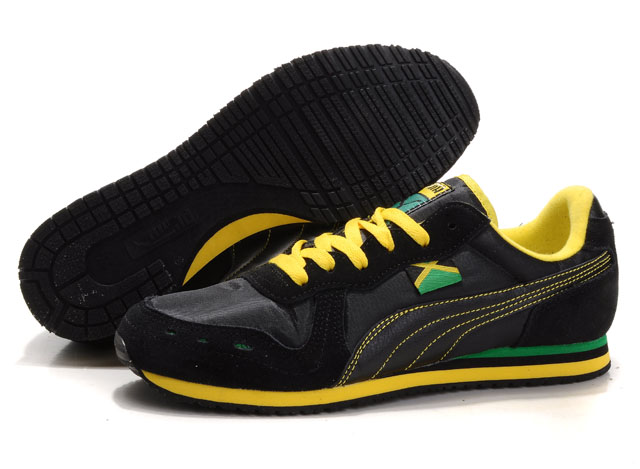 Women's Puma Cabana Racer Shoes Black/Grey/Yellow