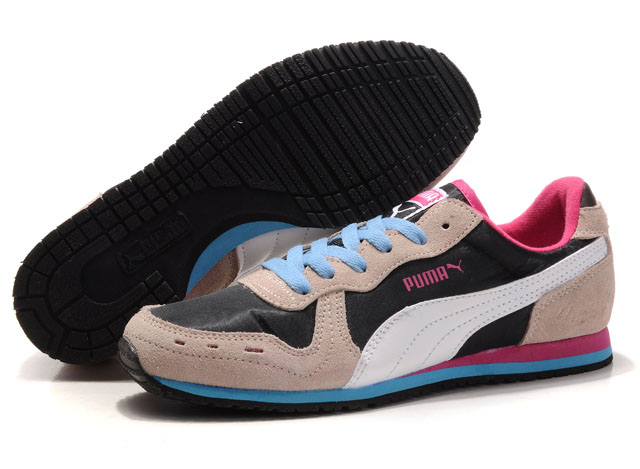 Women's Puma Cabana Racer Shoes Black/Beige/Blue