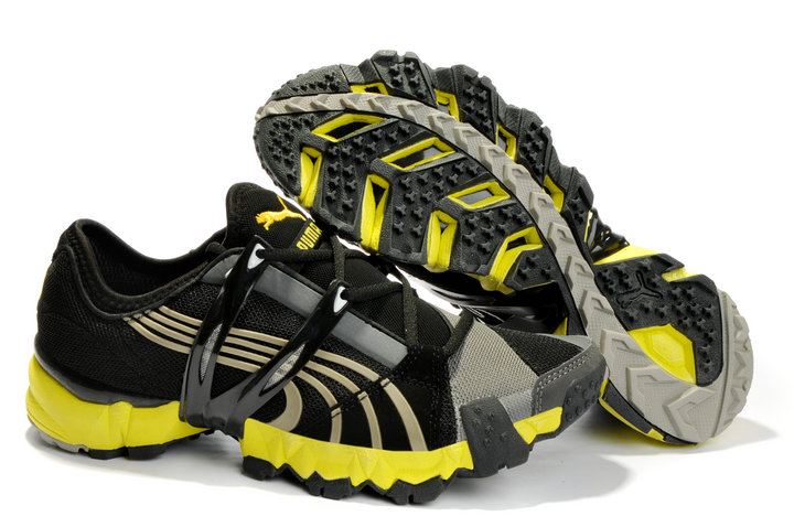 Women's Puma Mesh Running Shoes Black/Grey/Yellow